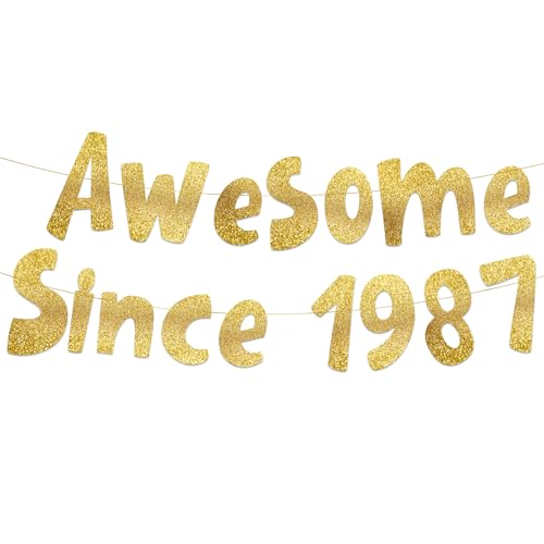 Awesome Since 1987 Gold Glitter Banner - 38th Birthday and Anniversary Party Decorations Awesome Since 1987 Gold Glitter Banner - 38th Birthday and Anniversary Party Decorations