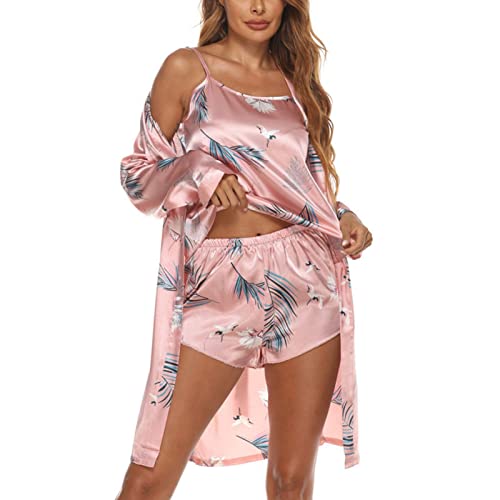 HAIBING 3 Pcs Pajama Set, Tank Top Shorts Nightwear Set Breathable Stylish Skin Friendly for Night Parties (M) Pink - Image 5