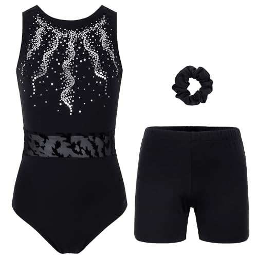 Gymnastics Leotards for Girls, Adult, Child With Shorts Activewear Shiny Bead CM(7-8Years)