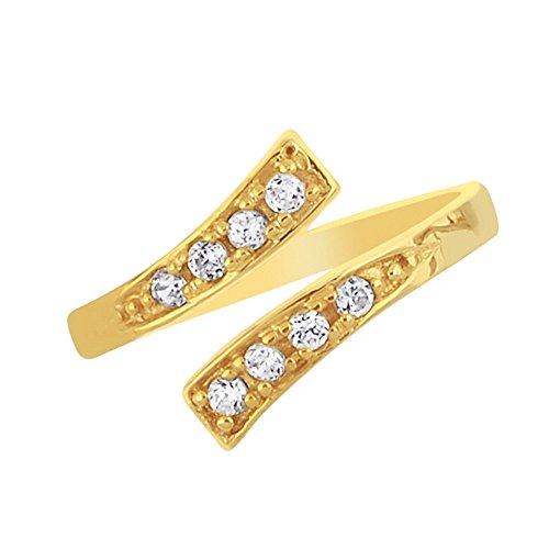Ritastephens 10K Yellow Gold Crossover Shiny CZ Cubic Zirconia Toe Ring or Ring Adjustable