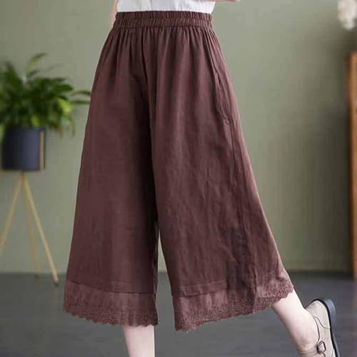 Wide Leg Palazzo Pants for Women Trendy Embroidered Lace Hem Capris Loose Fit Beach Boho Lounge Trousers2
