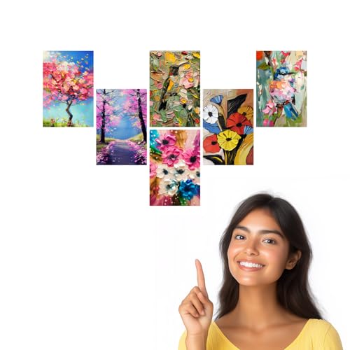 Image of SiddArtify Floral Wall Art Prints Set - Textured Flower Poster Decor for Living Room Bedroom Office - Set of 2-4x6 Inch - Board (Pack of 6) - Sticker (Pack of 6)