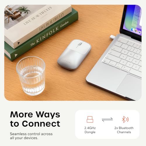 Image of Satechi Slim EX Wireless Mouse, Multi-Device Bluetooth & 2.4GHz Connection for macOS, Windows, iPadOS, and Android, Quiet Clicks, Anodized Aluminum Shell, USB-C Rechargeable Battery, Silver | Quiet clicks, anodized aluminum shell, rechargeable battery, for macOS, Windows, iPadOS, Android