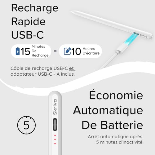 Stylet tactile iPad charge rapide USB-C avec indicateur - 9