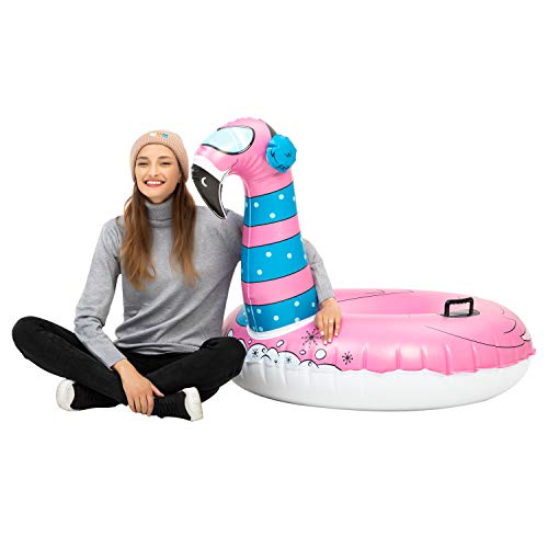 image for JOYIN 47” Inflatable Flamingo Snow Tube, Heavy-Duty Snow Tube for Sl