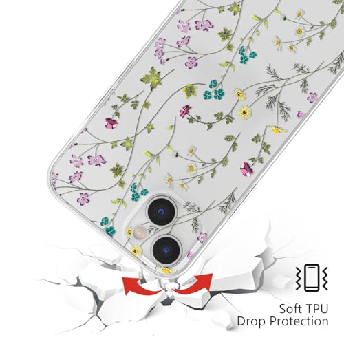 Image of RALEAVO Floral Case for iPhone 13, Clear Case with Flower Branch Pattern, Cute Cover Case for Girls Women, Slim Thin Soft Silicone Shockproof Phone Case, Transparent | for iPhone 13 Case Clear with Cute Flower Branch Pattern,Pretty Case for Girls Women,Soft Silicone Shockproof Cover