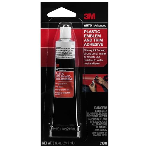 3M Plastic Emblem & Trim Adhesive (03601) 1 fl oz Tubes (Pack of 12) Clear-Drying Auto Glue for Plastic and Metal Trim Emblems Moldings Interior/Exterior Use Quick-Setting Weather-Resistant