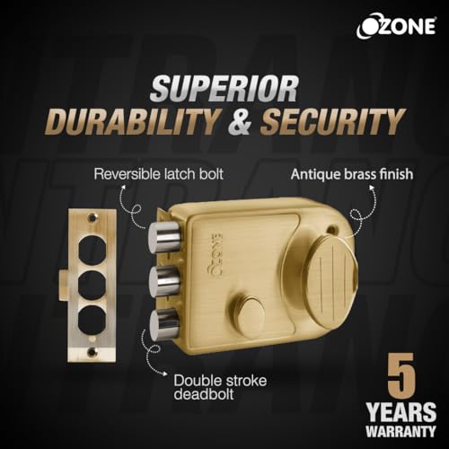 Image of Ozone Tri Bolt Night Latch for Inside and Outside-Opening Doors | Door Thickness: 30-70 mm | (Antique Brass Finish)