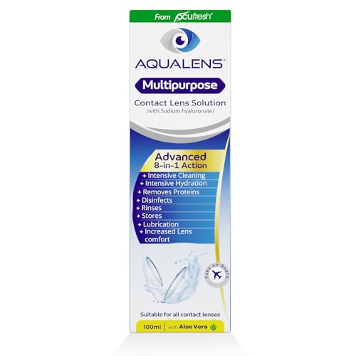 Aqualens Contact Lens Solution in-Flight Pack 100ml Travel Size Complete Contact Lens Care for Travel Multipurpose with Sodium Hyaluronate