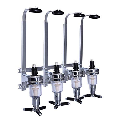 4 Bottle Wall Mounted Liquor Dispenser Bar Butler Bracket Solo Optic Spirit Wine Beer Alcohol Bottle Beverage Stand Revolving Nozzle Drinkware Set - Thumbnail 3