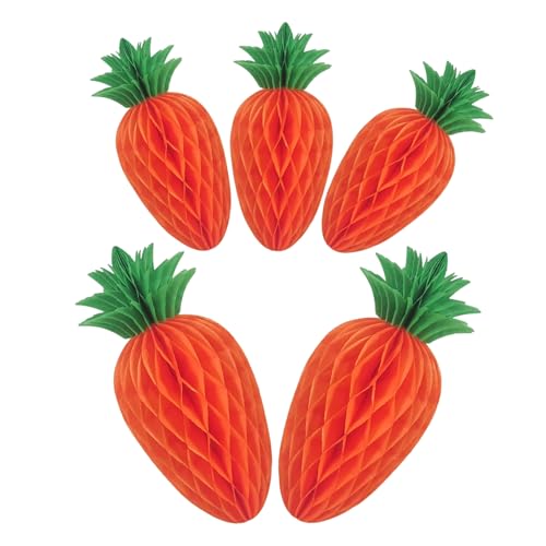 Cabilock Adornos de Panal de Papel Forma de Zanahoria 5 Piezas 2 Grandes 3 Pequeñas para Decoración Primaveral y Fiestas de Pascua Centros de Mesa Ligeros y Colgantes Decoración