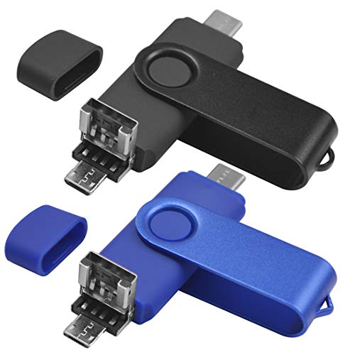 Lot de 2 Clé USB C 64Go EASTBULL USB 2.0 OTG 3 en 1 Type C USB Micro USB Clef Mémoire Stick 64Gb Flash Drive U Disque pour PC Tablette Android Smartphone（ Bleu Noir）