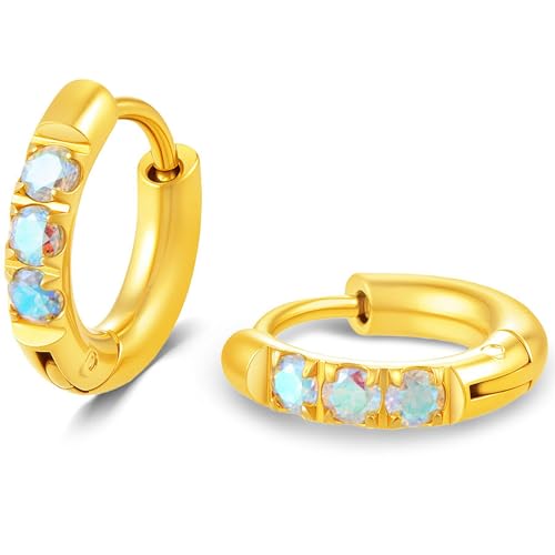 Image of Hypoallergenic Unisex Surgical Steel Small Cubic Zirconia Huggie Hoop Earring, Color Gold - Silver - Rose Gold - Black - Rainbow, Size 6mm- 12mm Safe for Sensitive Ear