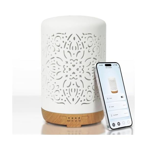 Earnest Living Smart WiFi Essential Oil Diffuser White Ceramic Diffuser 250 ml with Alexa Google Home App Phone Control LED and Auto Off Office Humidifier Aromatherapy Diffusers for Essential Oils