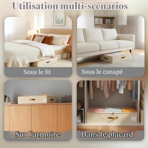 SYEXDZON Boîte de Rangement Sous Lit, Côtés en PP, 80x40x15cm, Beige – vue 3