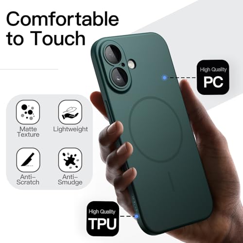 Image of JETech Magnetic Slim Case for iPhone 17 6.3-Inch, Compatible with MagSafe, Ultra-Thin Lightweight Minimalist Phone Cover with Matte Finish and Full Camera Lens Protection (Midnight Green)