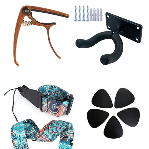 Kit de Accesorios 4 en 1 para Guitarra - Strap, Capo, Soporte y Púa de Guitarra