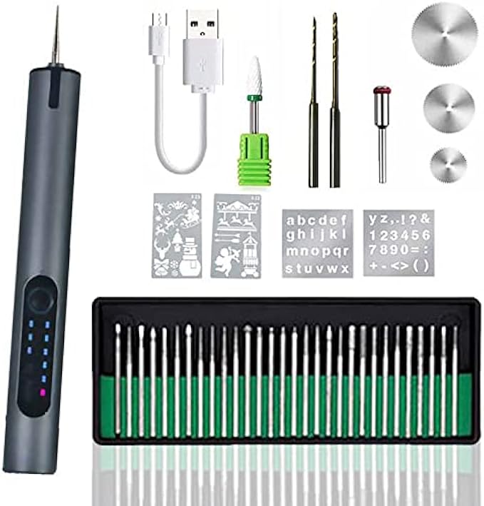 Upgrade Electric Engraving Pen with 35 Bits, USB Rechargeable Cordless Engraving Machine, Portable DIY Rotary Engraver for Jewelry Wood Glass Stone Carving (Grey)