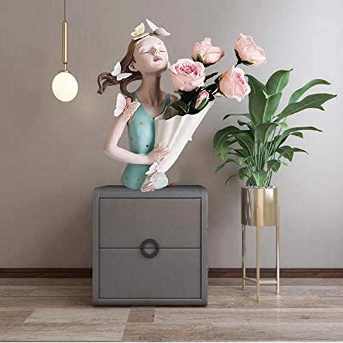 Joylern Bouquet Girl Statue Girl Figurines Resin Girl Sculpture Flower Vase Flower Holder Desktop Planter For Home Office Table Ornaments - Style A #TOP5