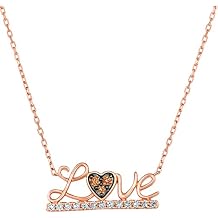 LE VIAN 1/4 Carat White and Brown Diamond Love Heart Pendant Necklace for Women In 14K Rose Gold White/Fancy Brown, Cttw On 18 Inch Chain
