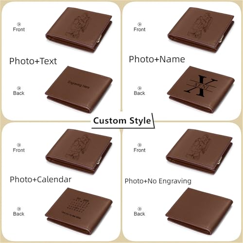 Custom Leather Wallet for Men, Personalized Men's Leather Wallet Engraved Name & Photo Gifts for Men Husband Boyfriend Father2