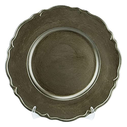EventStable 13'' Metallic Antique Brushed Charcoal Charger Plates, 24 Pack - Chargers for Dinner Plates - Durable Charger Plastic Plate Set - Reusable Plate Chargers for Birthday Parties Weddings