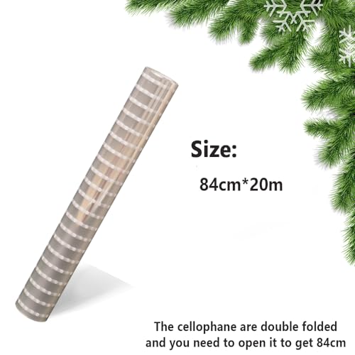 Double Folded 20m×84cm White Dot Cellophane Wrapping Roll, Clear Cellophane Wrap Roll for Hampers, Food, Birthday Gifts, Flowers and Crafts Mother's Day Wrap