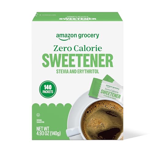 Amazon Grocery, Zero Calorie Stevia and Erythritol Sweetener Packets, 140 Ct (Previously Happy Belly, Packaging May Vary)