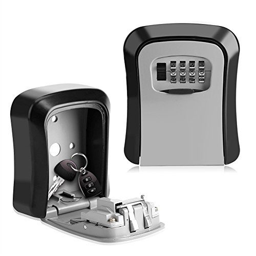 Image of Yosoo Aluminium Key Lock Box 4 Digit Combination Wall Mount Key Safe Security Storage Box For Sharing Keys Securely Indoor And Outdoor, Black, Aluminum