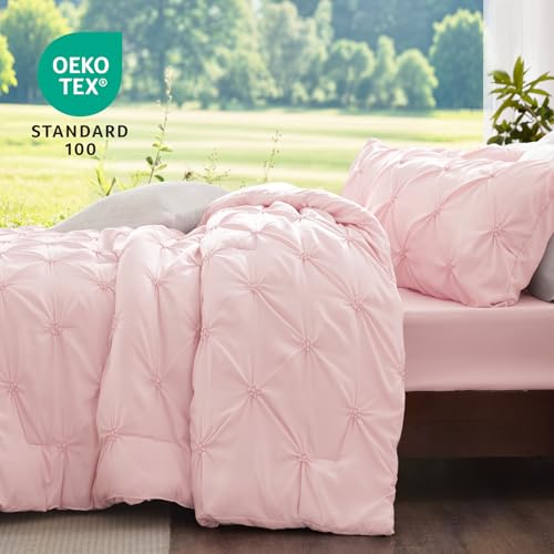 Image of BEDELITE Twin Comforter Set Baby Pink,Lightweight & Soft Comforter | Pintuck Boho Bedding, Warm & Cute Bed Set for All Season,With 1 Pillowcase