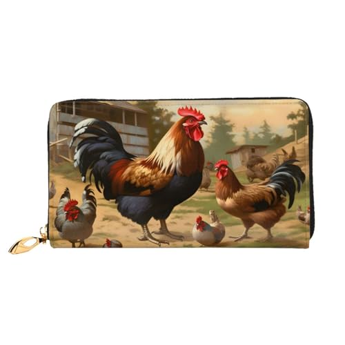 Farm Print Chicken Long Leather Wallet,Large Capacity Soft Pu Leather Purse For Women With Multiple Card Slots Phone Pocket And Zipper Coin Purse Stylish Phone Card Holder Clutch