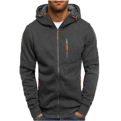 LUCKME Mens Pullover Hoodie,Patchwork Hooded Sweatshirt Zipper Pockets Long Sleeve Casual Hoody Solid Autumn Winter Warm Sportswear Men Jumper Tops UK Gray