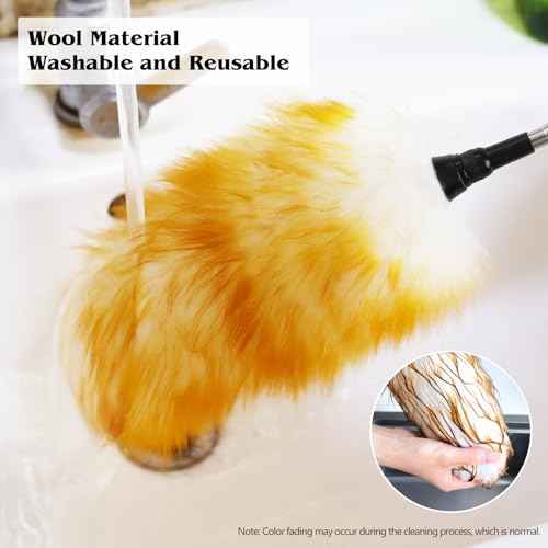 Image of Lambswool Extendable Cleaning Duster 26-64 Inch Two-Pack, Anti-Static Wall Duster Cleaner with Sponge Grip and Stainless Steel Extension Pole for High Ceiling Fan, Interior, and Roof Dusting