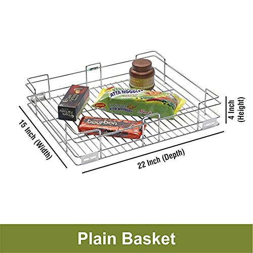 Image of SmartSlide Stainless Steel Basket (15 x 22 x 4 Inch Plain Basket) for Modular Kitchen /Cutlery Tray for Kitchen Drawer /Plate Basket /Kitchen Rack /Utensil Holder for Kitchen