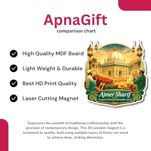 Image of Apna Gift Wooden Fridge Magnet Sticker for Refrigerator Door| Multipurpose Office Magnet for Home Kitchen Decor| Souvenir Gift Travel Memory Fridge Decoration | 4 x 3 Inch Wooden Magnet (Ajmer Sharif)