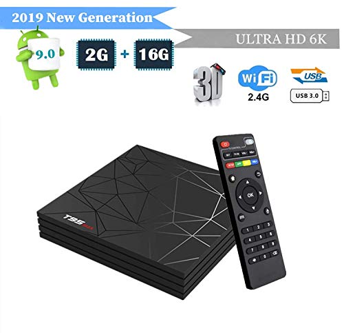 Android 9.0 TV Box, T95max Smart Box Vídeo Reproductor Multimedia H6 Quad-Core Cortex-A53 Mali-T720MP2 Soporte 6K H.265 100M LAN Enternet 2.4GHz WiFi, Caja de Televisor con USB 3.0 (2+16G)