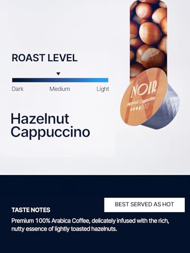 Image of Noir's Premium Hazelnut Cappuccino Bundle of 50 Pods | Rich Dairy Creamer with Smoothy Hazelnut Flavor | Velvety Frothy Finish | Dolce Gusto Compatible Pods | Pack of 5 Boxes