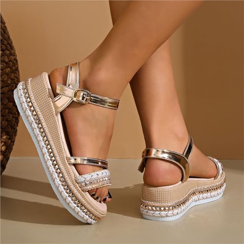 Womens Sandals Mid Wedge Heel, Summer Adjustable Buckle Open Toe Fish Mouth Wedge Sandals for Women, Platform Beach Casual Non-slip Shoes, for Your Mother, Daughter and Friend Daily4