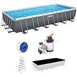 All ages will enjoy swimming in the 24-foot by 12-foot by 52-inch above-ground pool set, including a model 58498E 1,500 GPH sand filter pump, a ChemConnect dispenser, a ladder, and a pool cover Steel frame construction increases durability and is hel...