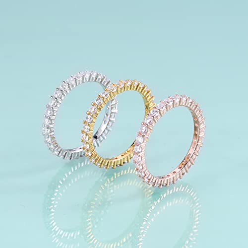 Gem's Beauty 3mm 14K Gold plated Wedding Band 925 Sterling Silver Moissanite Eternity Wedding Bands Stackable Engagement Rings Bridal Ring (Size 5-10)4