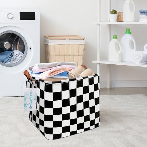 Image of Square Racecar Storage Baskets Shelf Gift Toy Organizer Room Racing Flag | Laundry Hamper Collapse Canvas with Handles for Organizing Home Kitchen Children Toys Office Closet Shelves