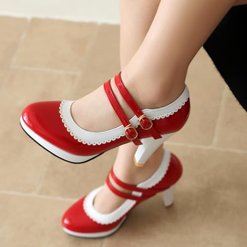 Image of ForeMode Fashion Women T-Strap High Heels Bow Platform Round Toe Pumps Leather Summer Sweet Shoes