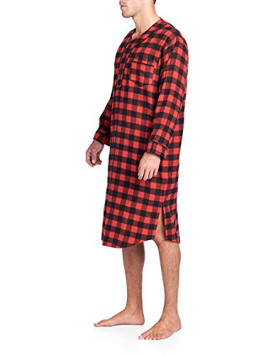 Ashford & Brooks Mens Flannel Plaid Long Sleep Shirt Henley Nightshirt, Red Check, 2X-Large #TOP1
