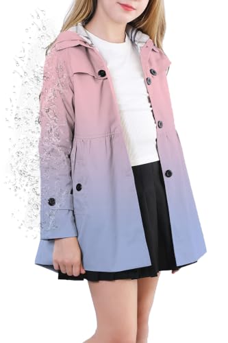 Image of Cromoncent Girl's Rain Jackets Waterproof Hoodie Trench Coat Cute Dress Coat Outerwear, 3-12 Years
