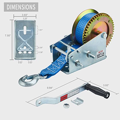 OPENROAD Boat Winch 3500lbs Hand Winch, with 32ft Blue Strap and 2 Speed switchable, for Boat Trailer Towing Winch by OPENROAD - Used condition - Image 7