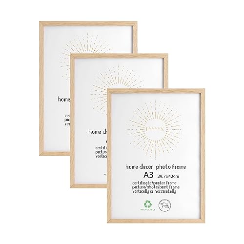 LYYYX Photo Frame A3 with Plexi Glass for Wall Mounting Display Picture Frame Set of 3 Made of Solid Wood for Photos Posters, Puzzles