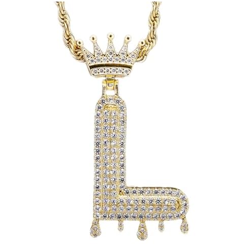 Initial Necklace for Men Women,18K Gold Plated Crown Letter Pendant with 24 Inch Chain,Cubic Zirconia Capital Monogram Pendant Necklace Jewelry Gift (Initial L) Cover