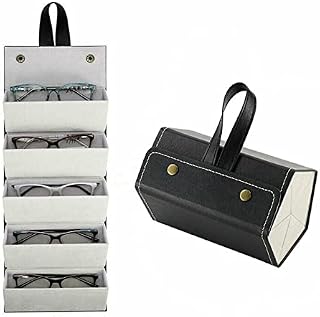 Sunglasses Travel Organizer 5 Slots Glasses Storage Holder Case Display Box Tray for Women& Men Foldable Eyeglasses Holder Box with, Eyeglasses Storage Display Glasses Case (Black)