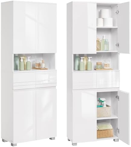 VASAGLE Armoire de Salle de Bain, Meuble de Rangement, Colonne, a...