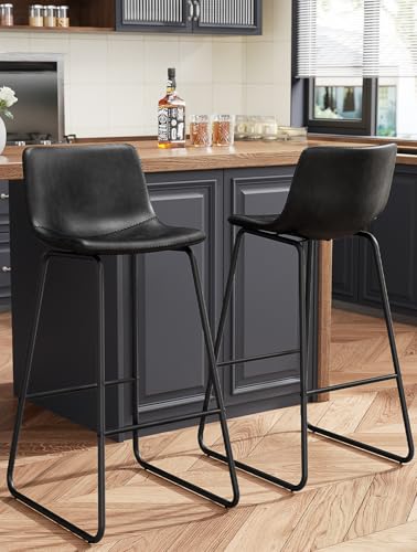 Image of REONEY Bar Stools Set of 2, 30 inch Urban Faux Leather Counter Stools, Black
